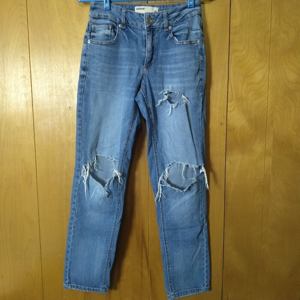 Garage Size 0 Girlfriend Distressed Destroyed Blue Denim Jeans Casual Grunge